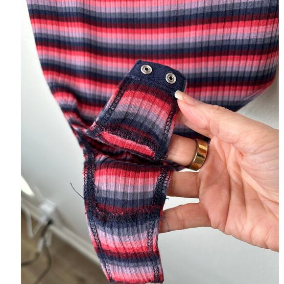 Abound Pink Burgundy Blue Gray Striped Mock Neck Sleeveless Bodysuit L - Picture 5 of 12